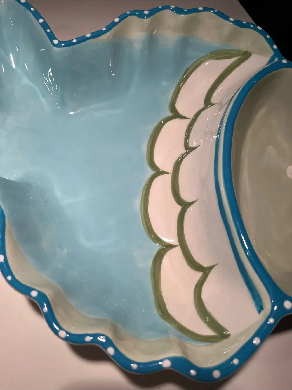 Fabulous green and blue fish serving dish. Hannabells by Johnna Elstob.